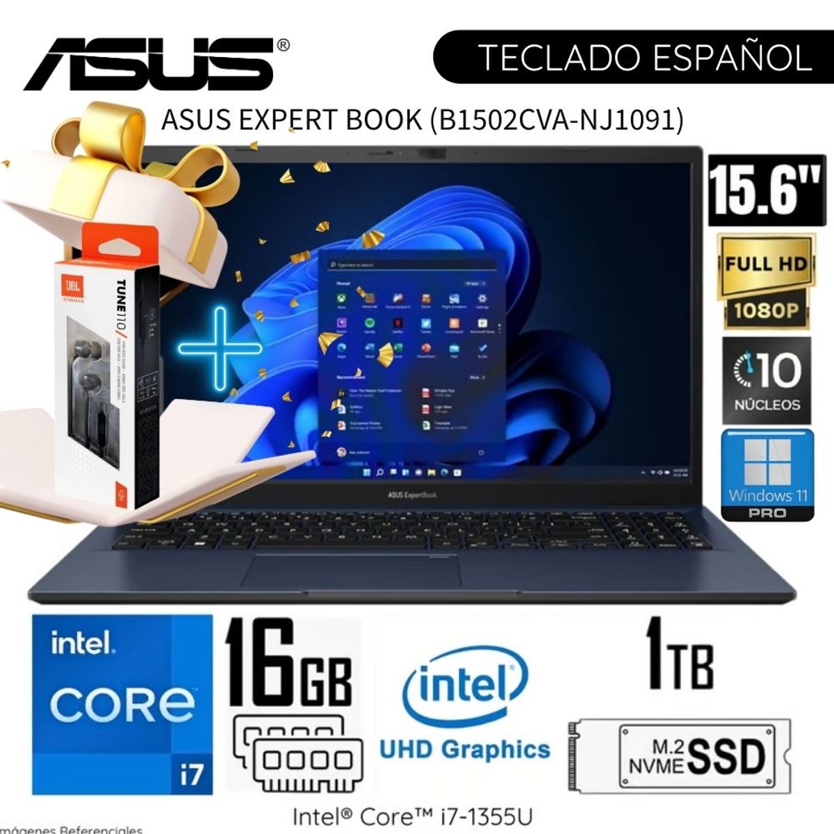 ASUS - Laptop Asus ExpertBook B1502CVA-NJ1091 Intel Core i7-1355U 16GB RAM 1TB SSD 15.6"  FHD Star Black