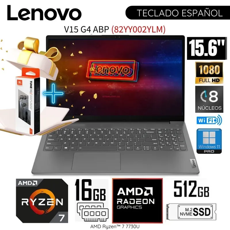 LENOVO - Laptop Lenovo V15 G4 ABP AMD Ryzen 7-7730U RAM 16GB SSD 512GB 15.6"  FHD 82YY002YLM +