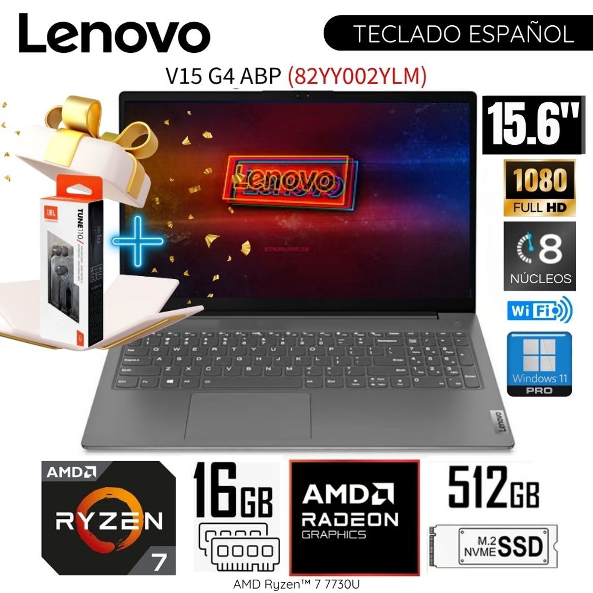 LENOVO - Laptop Lenovo V15 G4 ABP AMD Ryzen 7-7730U RAM 16GB SSD 512GB 15.6"  FHD - 82YY002YLM