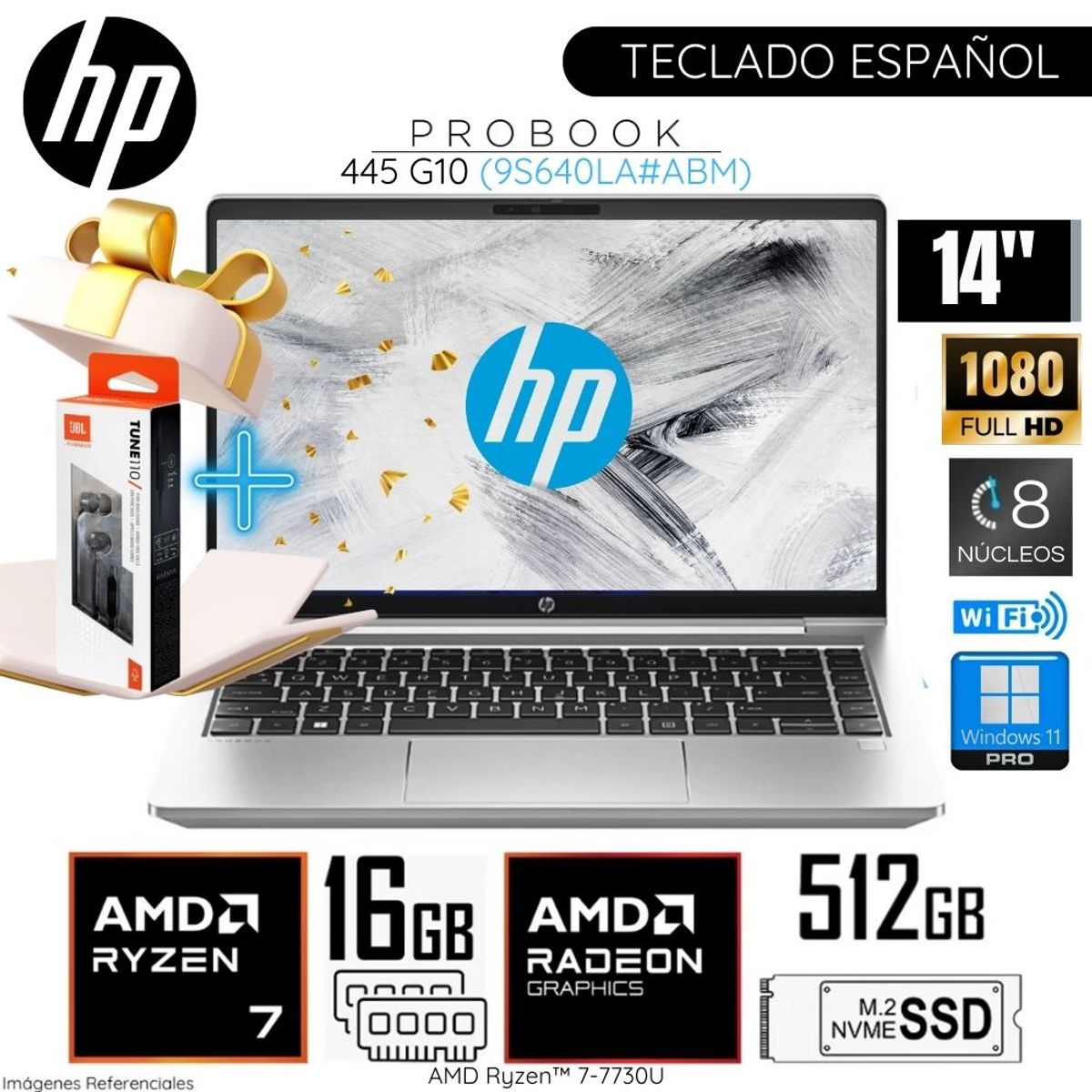 HP - Laptop HP ProBook 445 G10 AMD Ryzen 7-7730U 16GB RAM 512GB SSD 14" FHD Windows 11 Pro