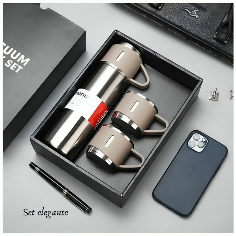 GENERICO - Termo Tomatodo con Tres Tazas de Acero Inoxidable de 500 ml