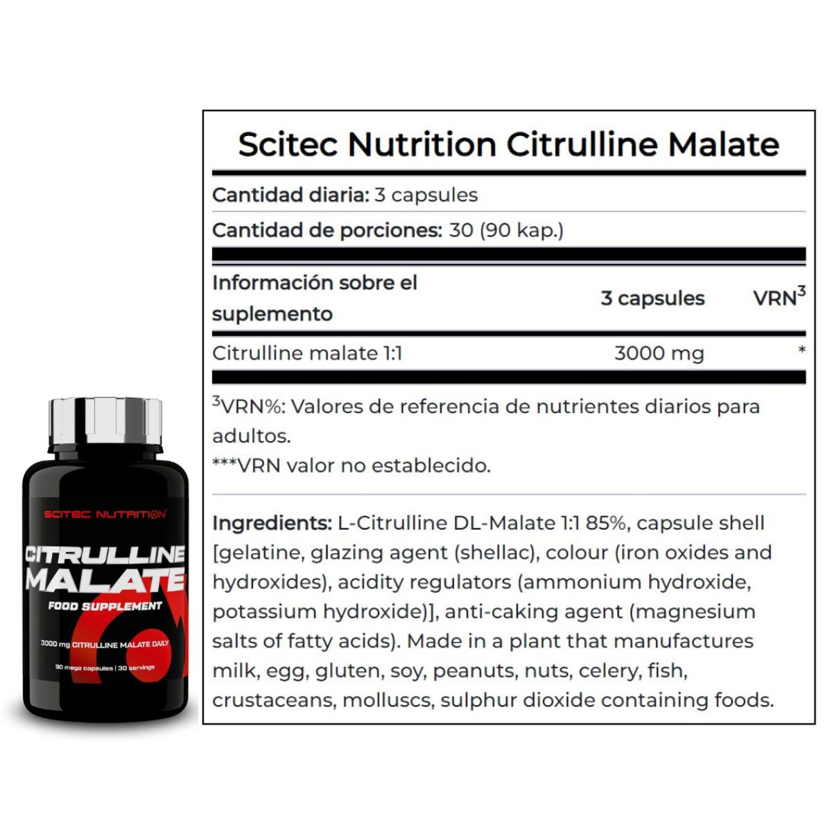 SCITEC NUTRITION - Citrulline Malate / citrulina malato 1000mg 90 Cápsulas - Scitec Nutrition