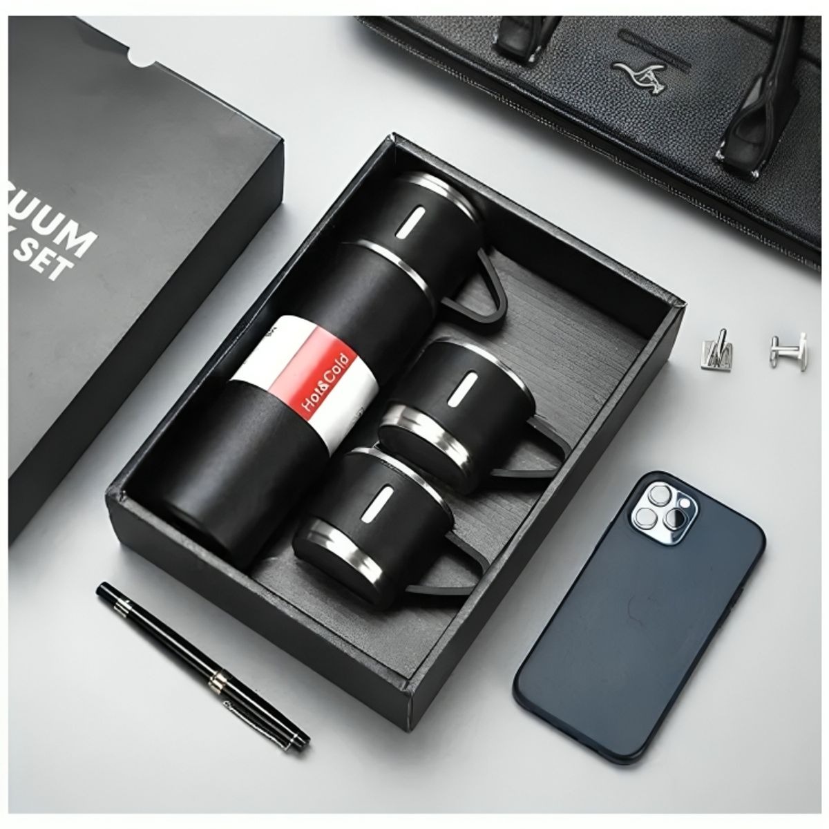 GENERICO - Termo Tomatodo con Tres Tazas de Acero Inoxidable de 500 ml