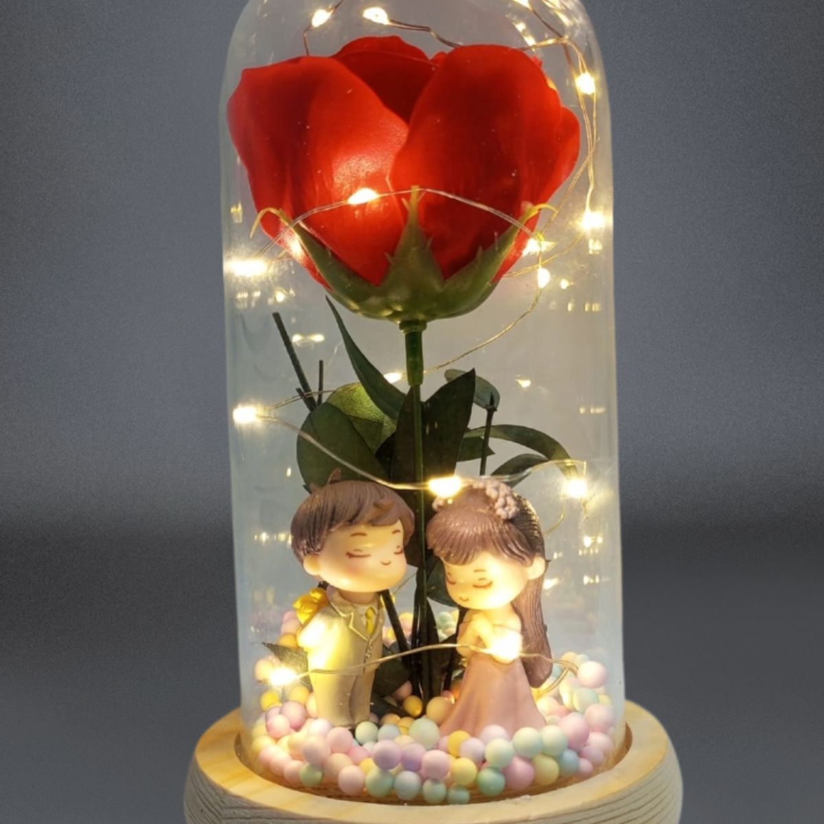 GENERICO - LÁMPARA ESFERA ROSA ETERNA LUCES NOCTURNAS FLOR ARTIFICIAL CON CRISTAL LED ROJO