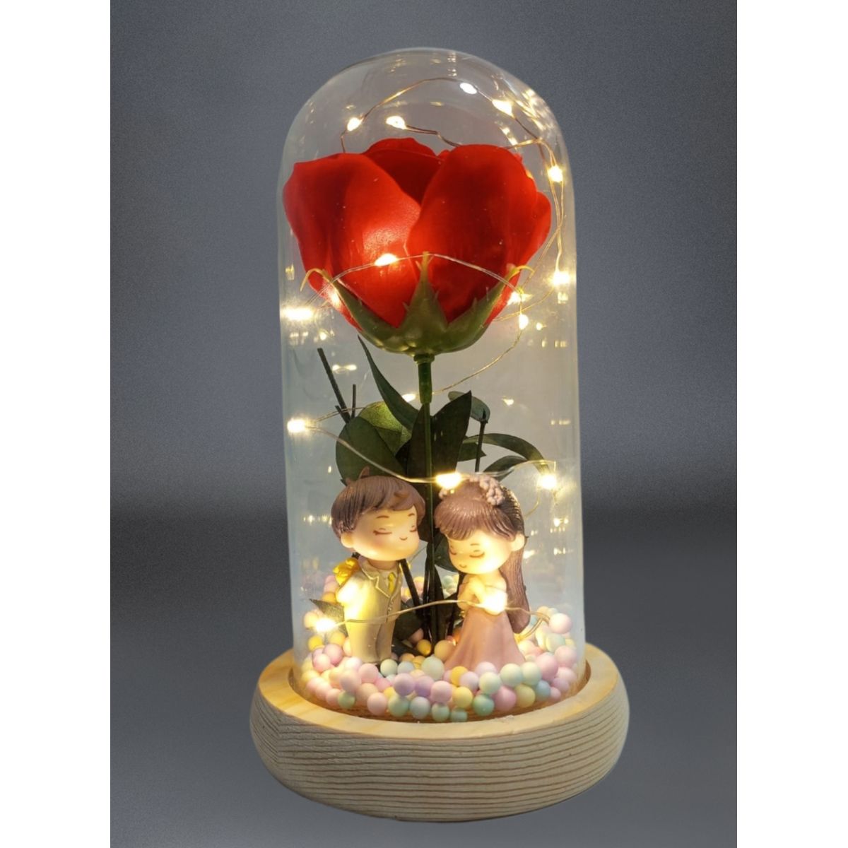 GENERICO - LÁMPARA ESFERA ROSA ETERNA LUCES NOCTURNAS FLOR ARTIFICIAL CON CRISTAL LED ROJO