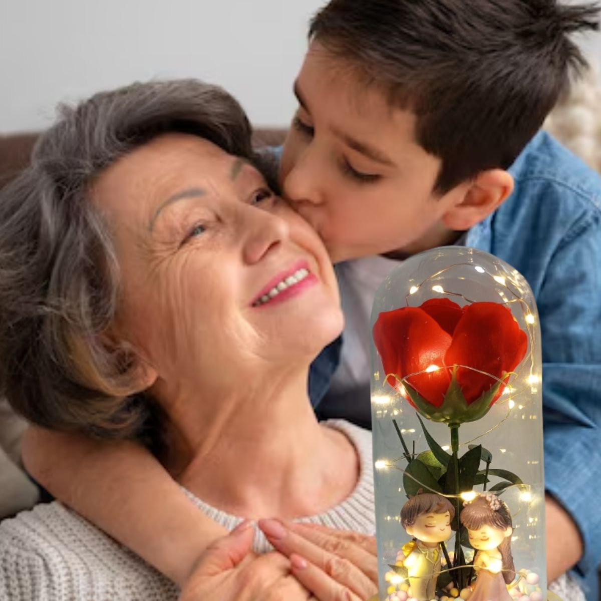 GENERICO - LÁMPARA ESFERA ROSA ETERNA LUCES NOCTURNAS FLOR ARTIFICIAL CON CRISTAL LED ROJO