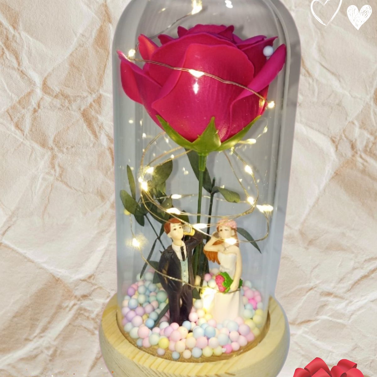 GENERICO - LÁMPARA ESFERA ROSA ETERNA LUCES NOCTURNAS FLOR ARTIFICIAL CON CRISTAL LED FUCSIA