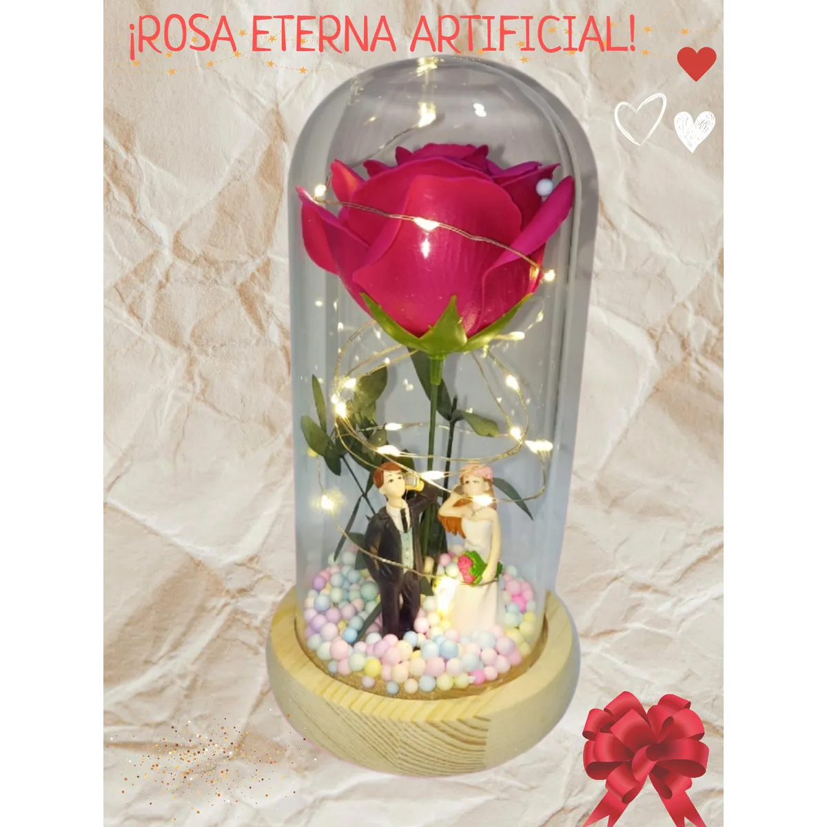 GENERICO - LÁMPARA ESFERA ROSA ETERNA LUCES NOCTURNAS FLOR ARTIFICIAL CON CRISTAL LED FUCSIA
