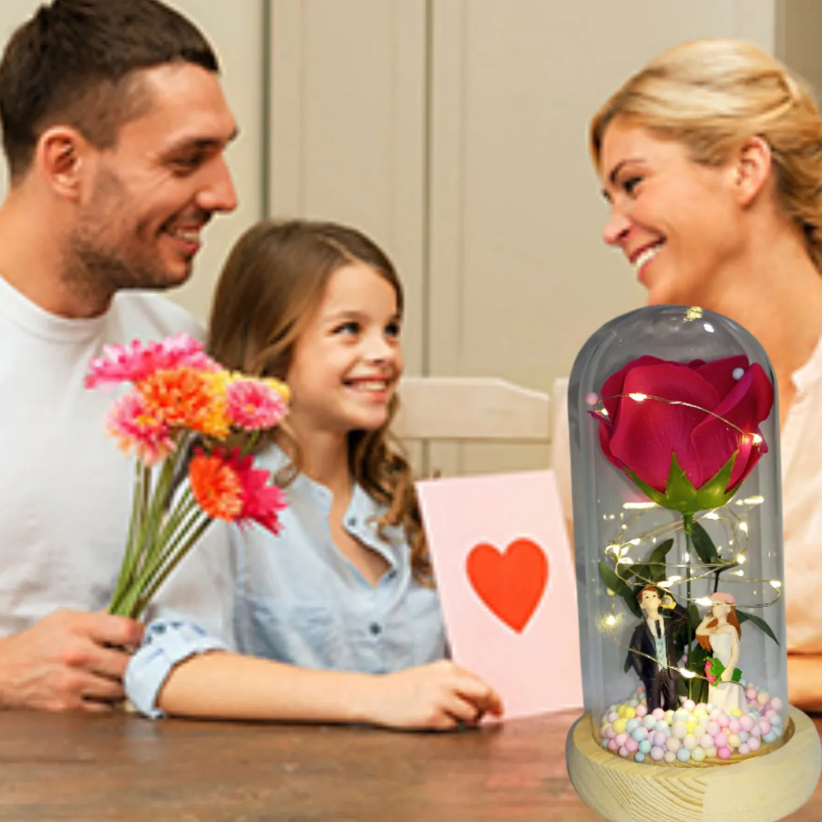 GENERICO - LÁMPARA ESFERA ROSA ETERNA LUCES NOCTURNAS FLOR ARTIFICIAL CON CRISTAL LED FUCSIA