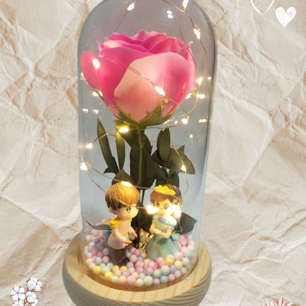 GENERICO - LÁMPARA ESFERA ROSA ETERNA LUCES NOCTURNAS FLOR ARTIFICIAL CON CRISTAL LED ROSADO