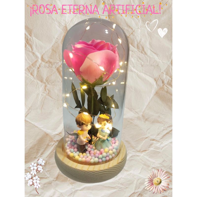 GENERICO - LÁMPARA ESFERA ROSA ETERNA LUCES NOCTURNAS FLOR ARTIFICIAL CON CRISTAL LED ROSADO