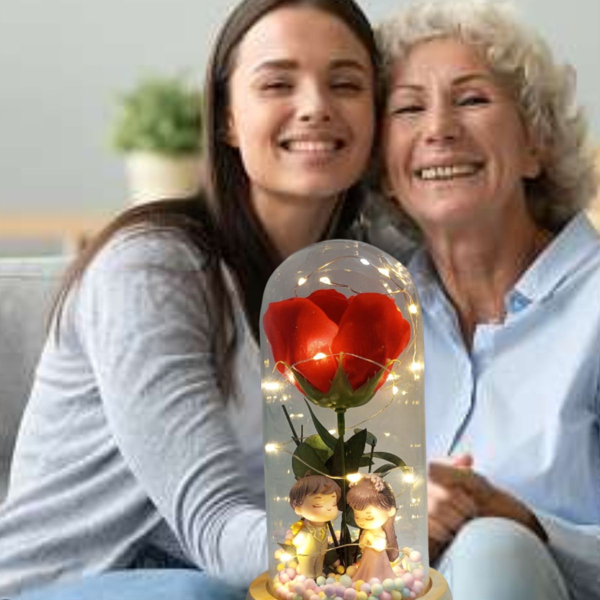 GENERICO - ROSA ETERNA FLOR ARTIFICIAL EN CÚPULA DE CRISTAL LUZ LED