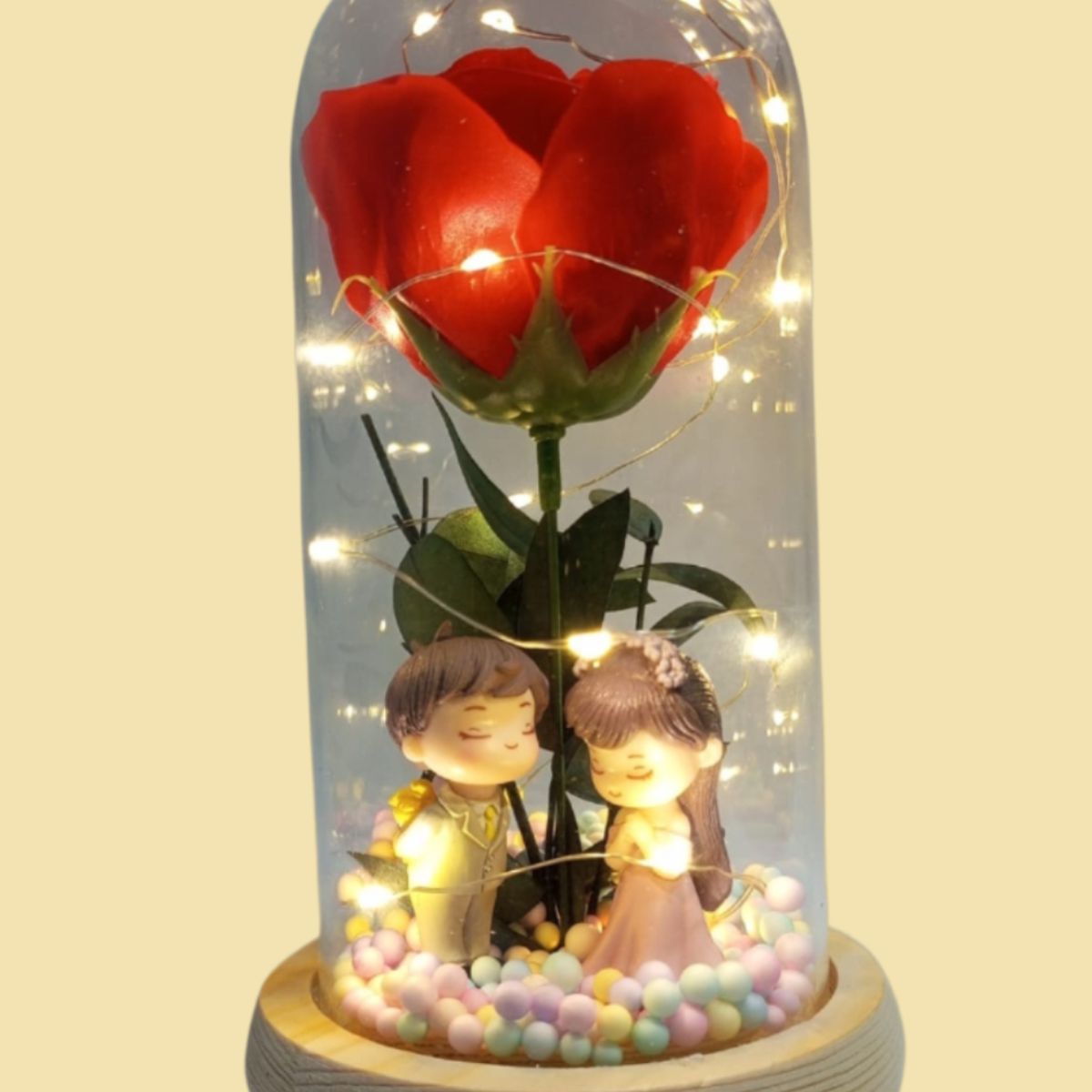 GENERICO - ROSA ETERNA FLOR ARTIFICIAL EN CÚPULA DE CRISTAL LUZ LED