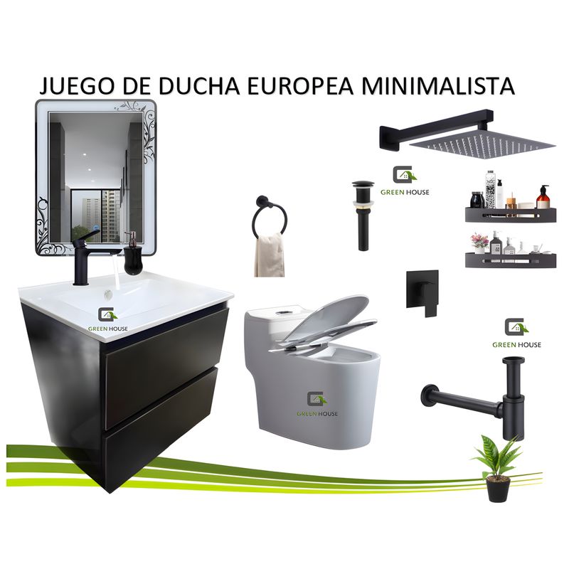 GREEN HOUSE - ELEGANTE COMBO DE BAÑO INODORO + VANITORIO + ESPEJO LED + DUCHA