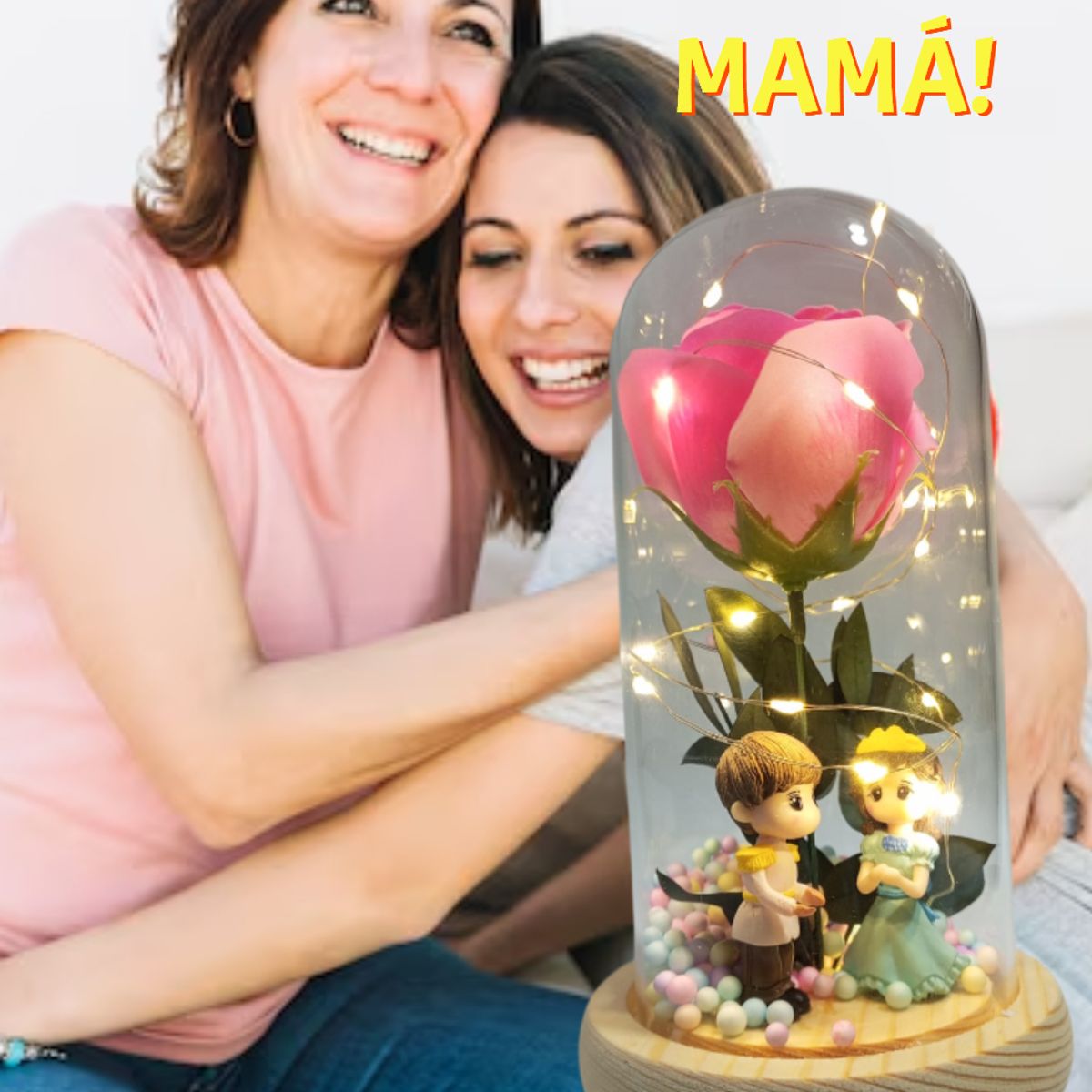 GENERICO - ROSA ETERNA FLOR ARTIFICIAL EN CÚPULA DE CRISTAL LUZ LED