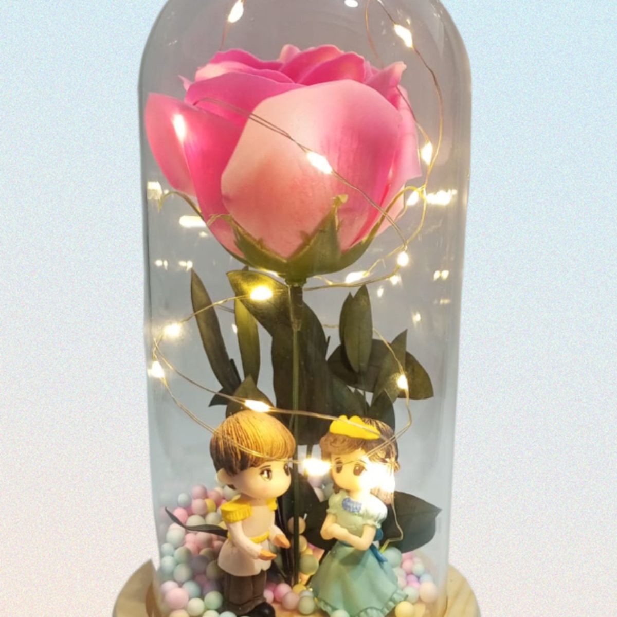 GENERICO - ROSA ETERNA FLOR ARTIFICIAL EN CÚPULA DE CRISTAL LUZ LED