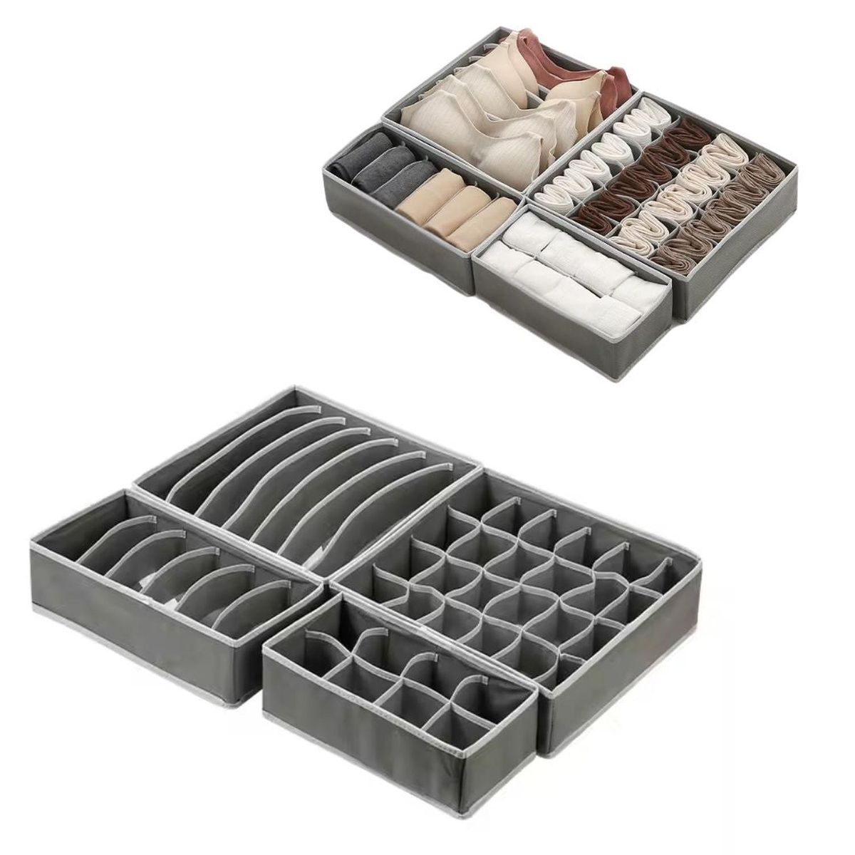 GENERICO - Set de 4 Organizador Ropa Interior Clasificador Multiusos 45 Divisiones - Gris oscuro - M