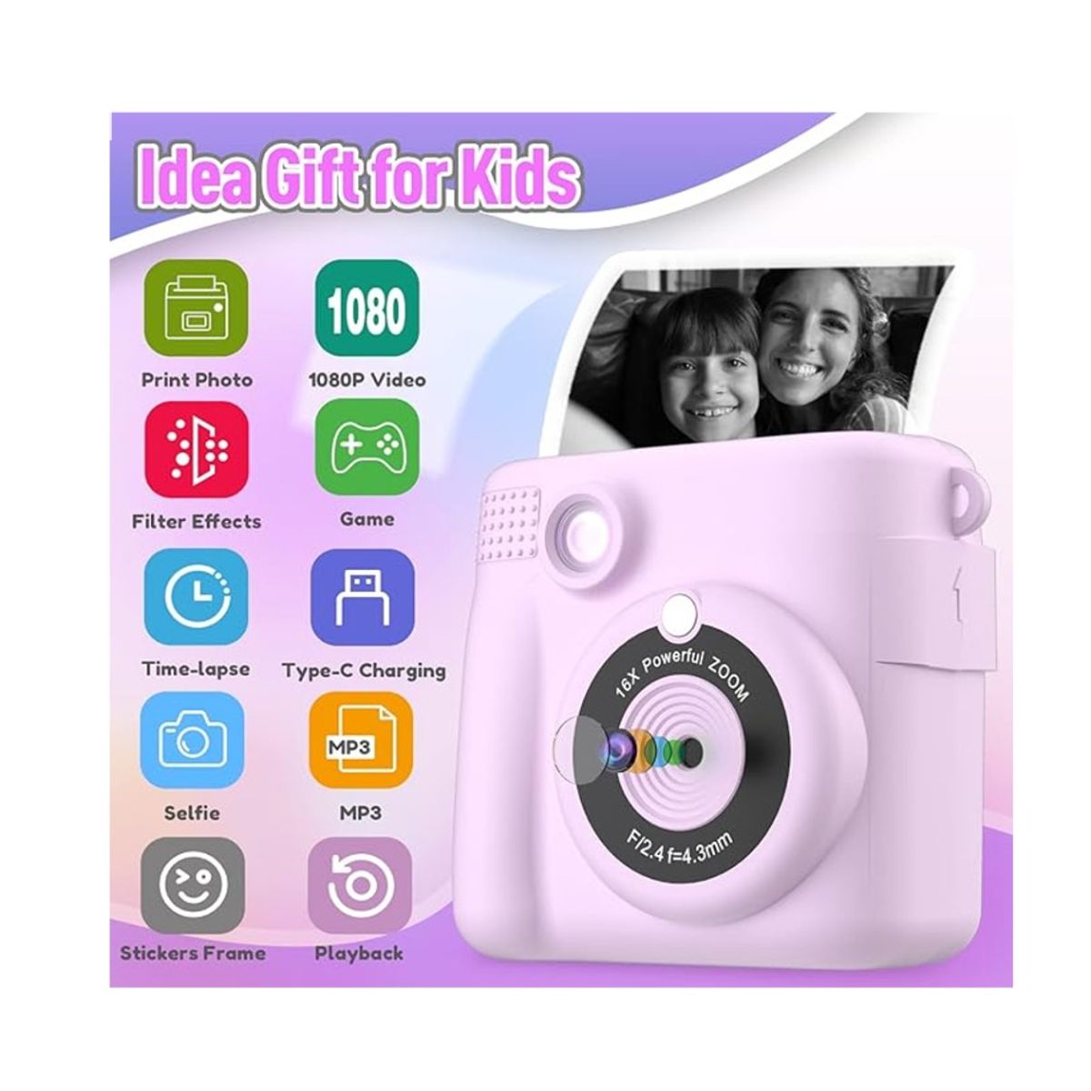 GENERICO - Cámara de impresión instantánea para niñas color morado