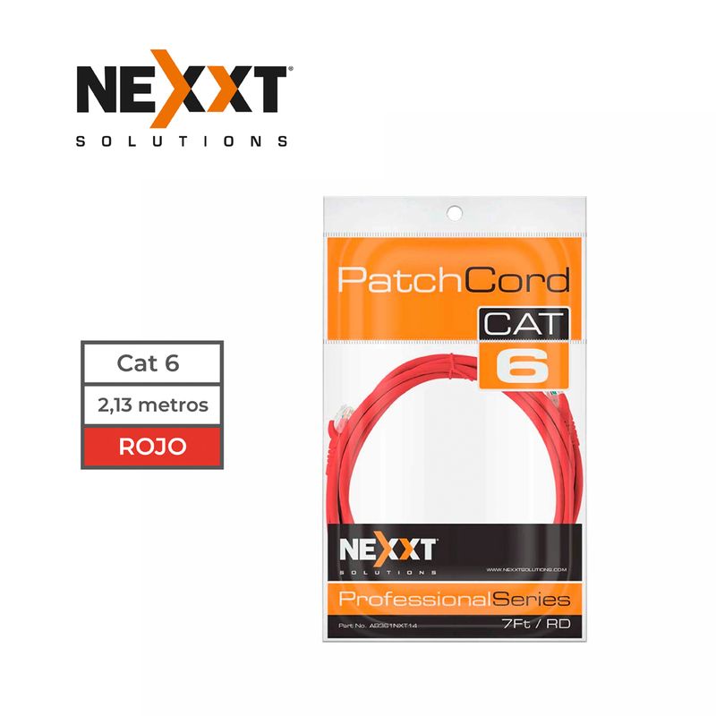NEXXT SOLUTIONS - Cable Patch Cord UTP Cat6 AB361NXT14 2.1 mts Macho a Macho Rojo