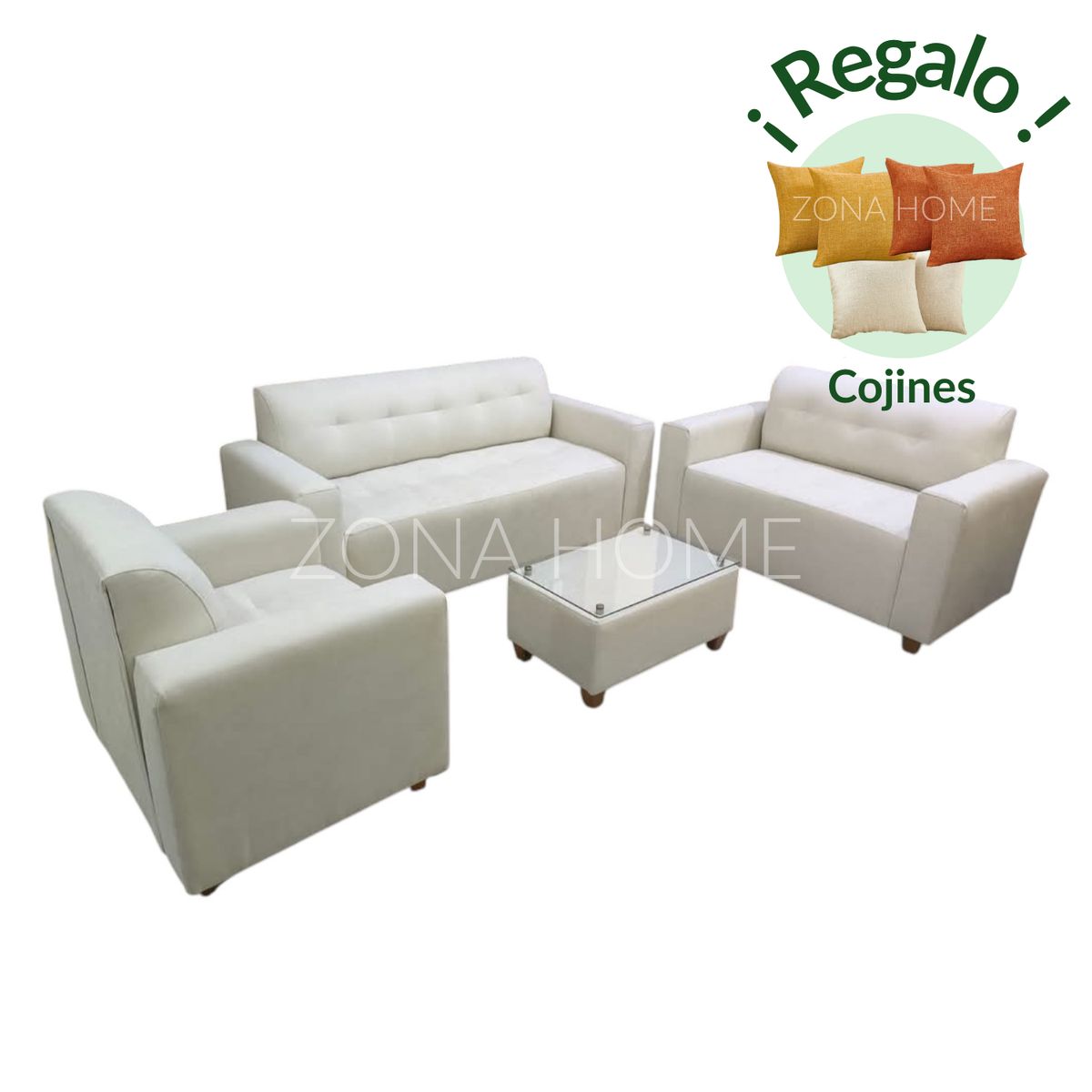 GENERICO - Juego de Sala Prada 3-2-1 - Blanco + Mesa de Centro