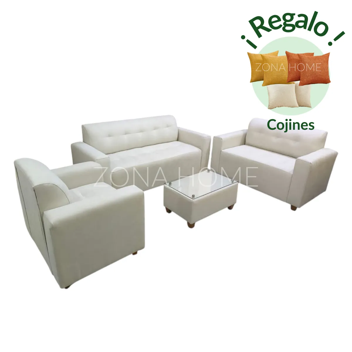 GENERICO - Juego de Sala Prada 3-2-1 - Blanco + Mesa de Centro