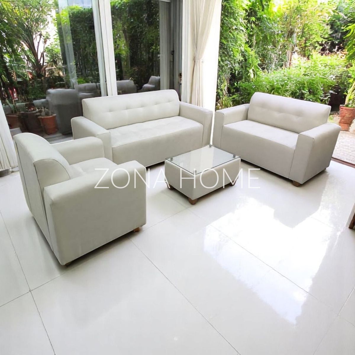 GENERICO - Juego de Sala Prada 3-2-1 - Blanco + Mesa de Centro