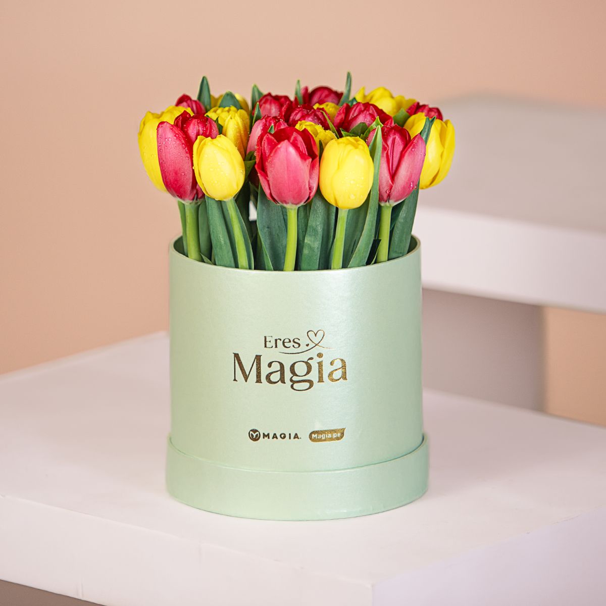 MAGIA PE - Box 20 Tulipanes Premium -Box Tulip Jade" Magia.pe