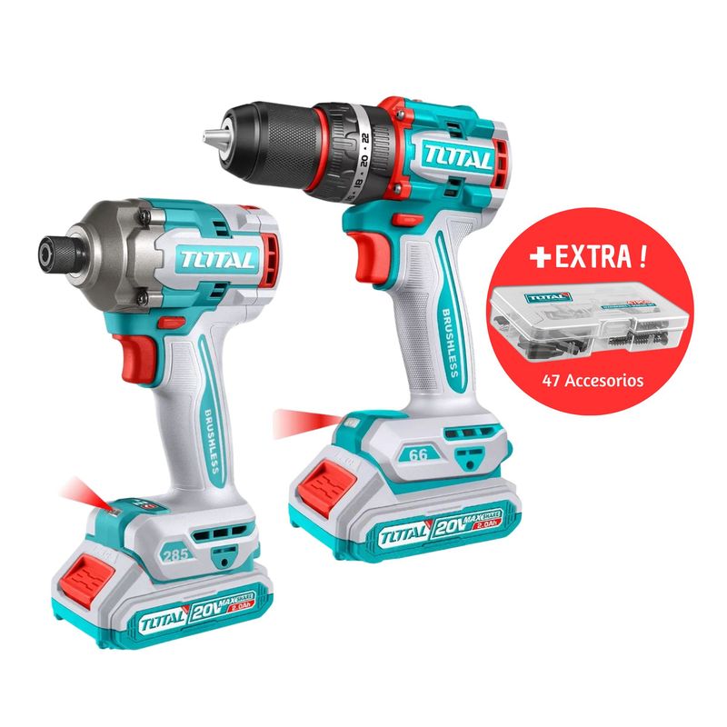 TOTAL TOOLS - Taladro Percutor inalambrico Atornillador de Impacto Brushless 20V
