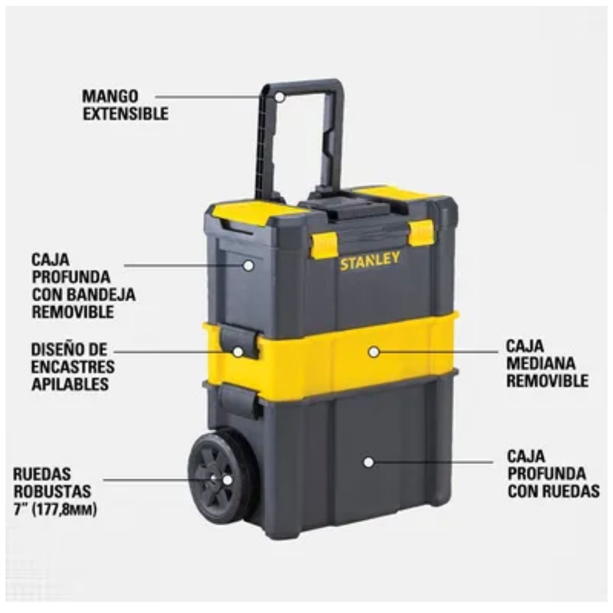 STANLEY - Caja de herramientas con ruedas,  desmontable 3 en 1, 18-631