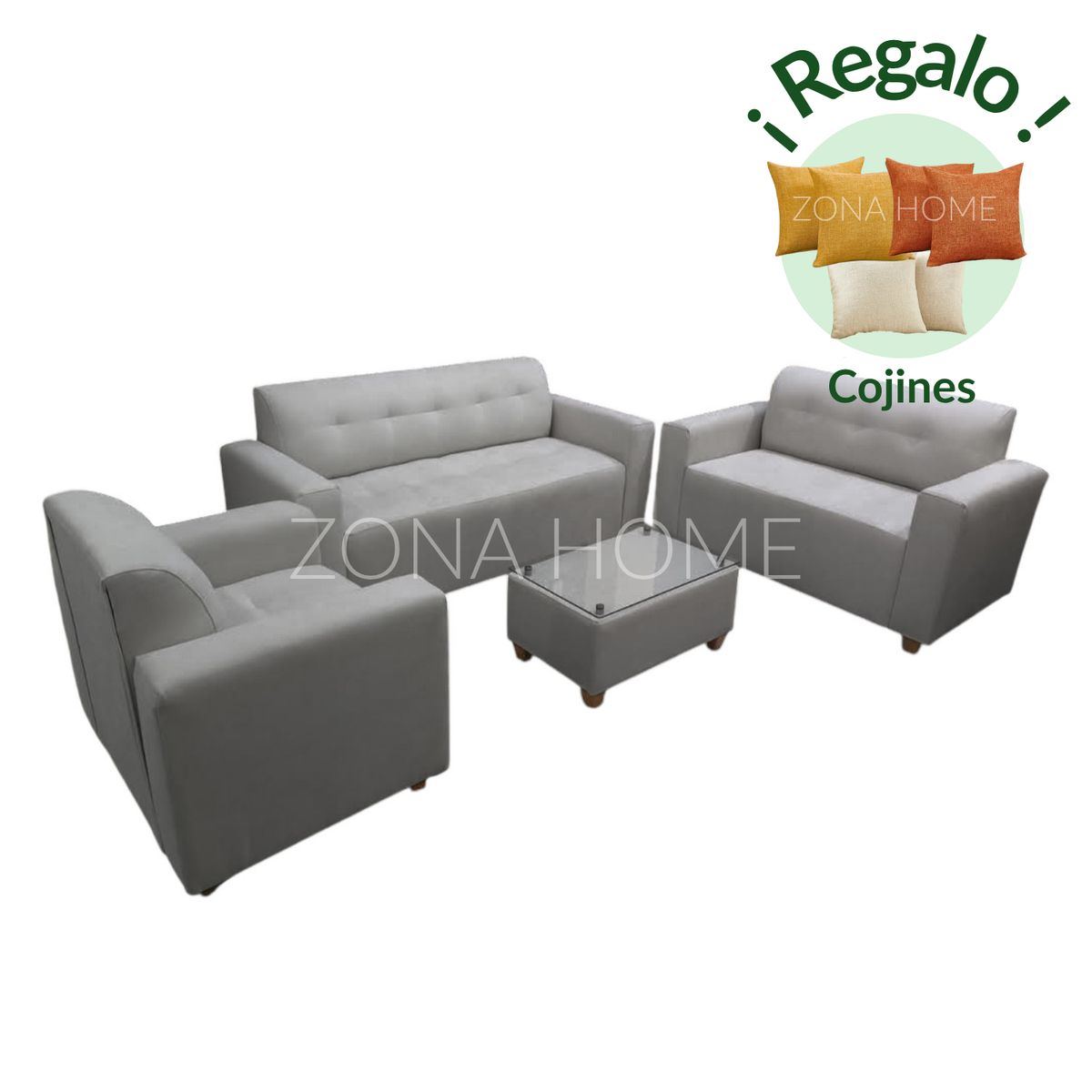 GENERICO - Juego de Sala Prada 3-2-1 - Gris Claro + Mesa de Centro