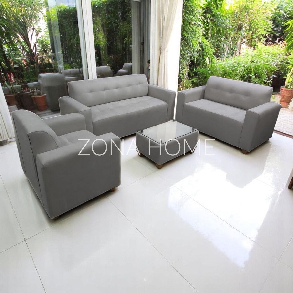 GENERICO - Juego de Sala Prada 3-2-1 - Gris Claro + Mesa de Centro