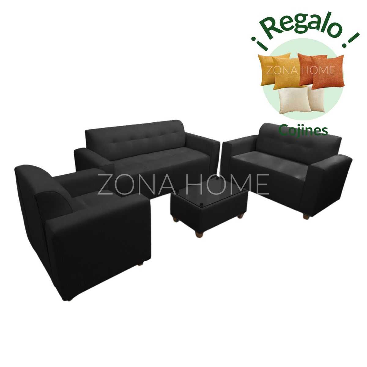 GENERICO - Juego de Sala Prada 3-2-1 - Negro + Mesa de Centro