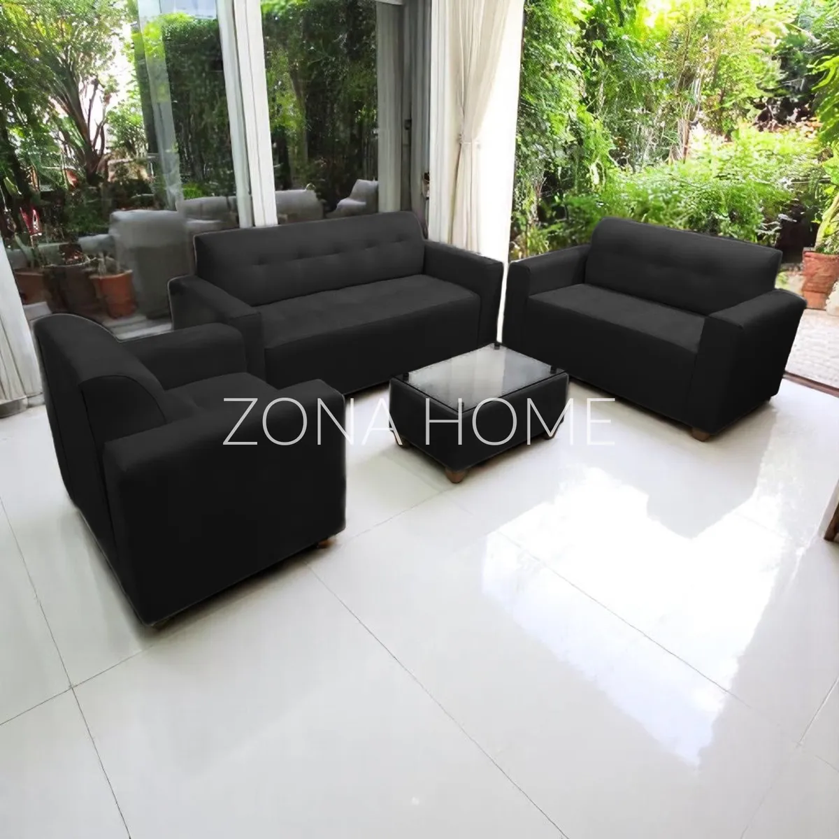 GENERICO - Juego de Sala Prada 3-2-1 - Negro + Mesa de Centro