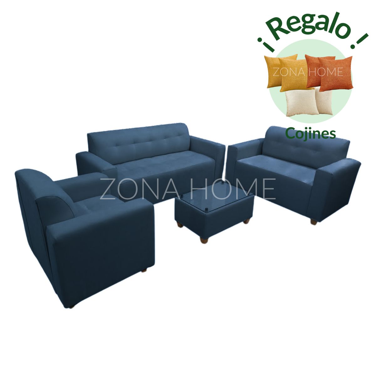 GENERICO - Juego de Sala Prada 3-2-1 - Azul + Mesa de Centro