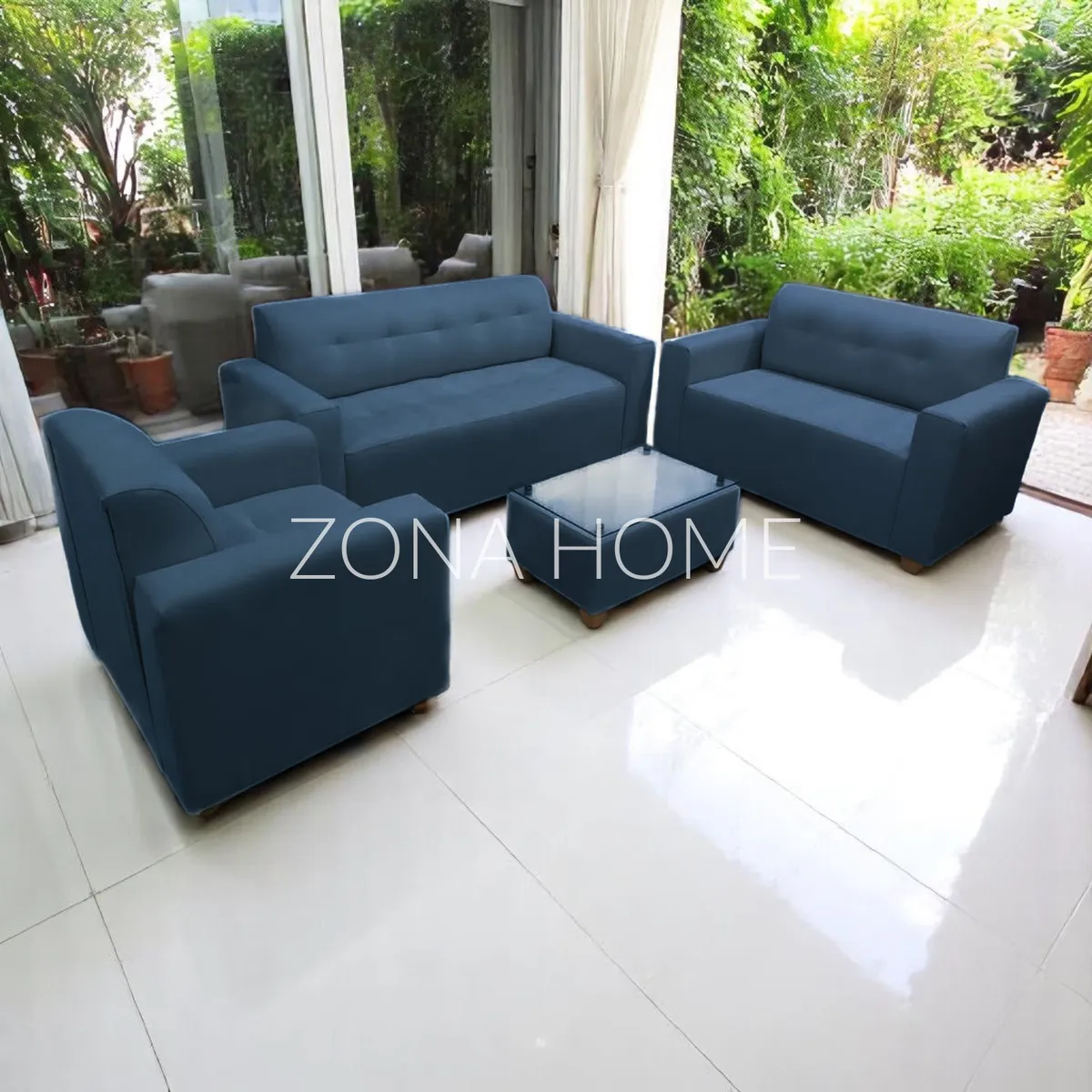 GENERICO - Juego de Sala Prada 3-2-1 - Azul + Mesa de Centro