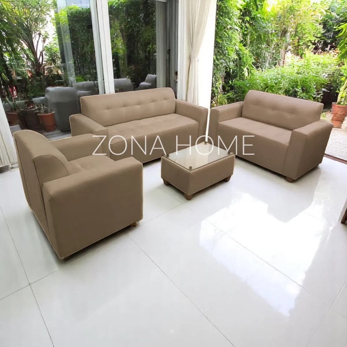 GENERICO - Juego de Sala Prada 3-2-1 - Beige + Mesa de Centro