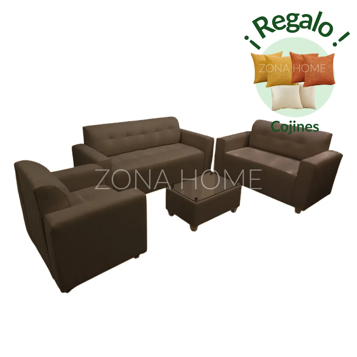 GENERICO - Juego de Sala Prada 3-2-1 - Marrón + Mesa de Centro