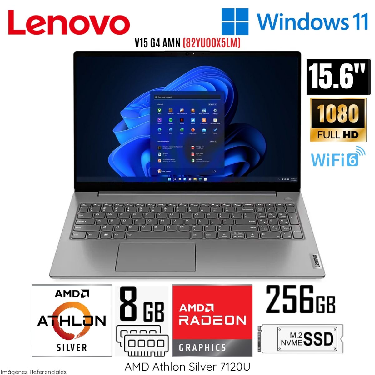 LENOVO - Laptop Lenovo V15 G4 AMN AMD Athlon Silver 7120U 8GB RAM 256GB SSD 15.6"  FHD 82YU00X5LM