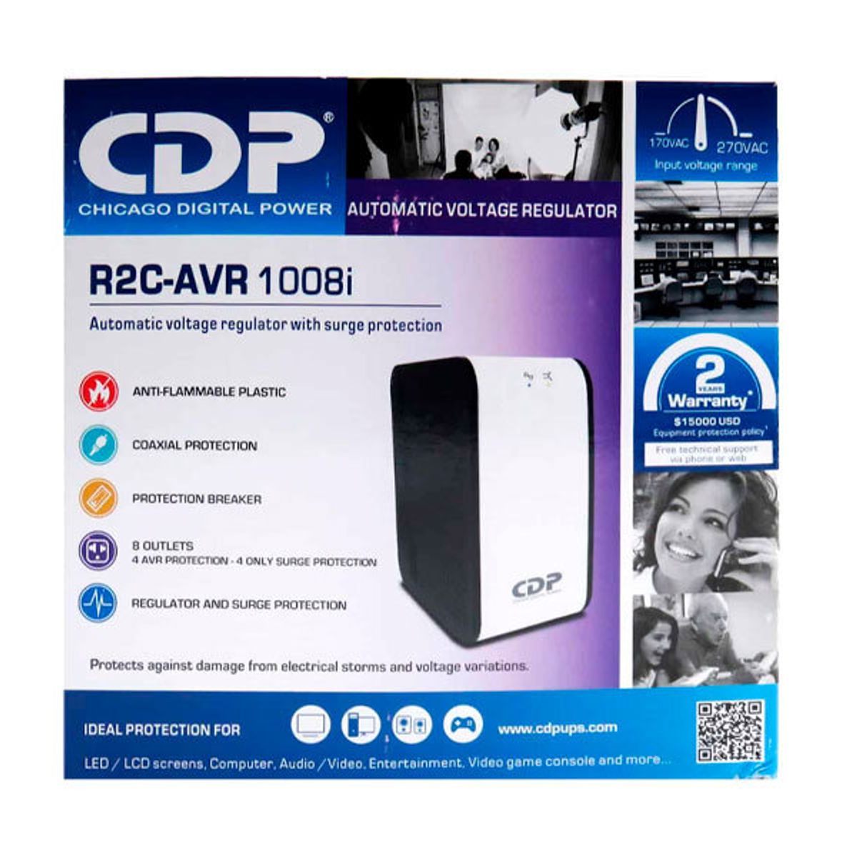 CDP - ESTABILIZADOR CDP R2C-AVR1008I 1000VA/500W 8 SALIDAS R2C-AVR