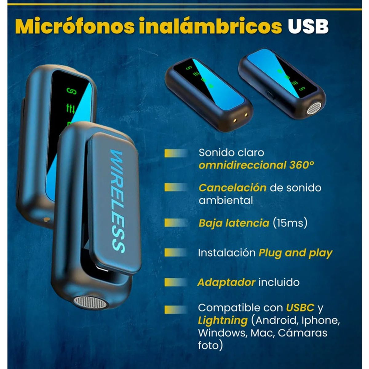 PENTHA - Micrófono Inalámbrico 2en1 con Cancelación de Ruido Tipo C y iOS