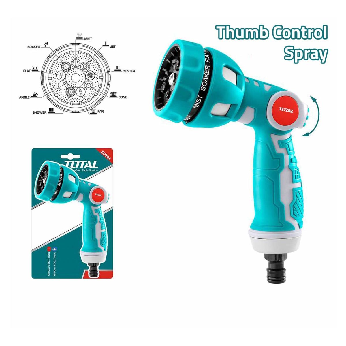 TOTAL TOOLS - Pistola de Riego P/ manguera 9 Funciones
