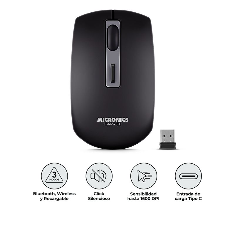 MICRONICS - MOUSE  NALAMBRICO MICRONICS CAPRICE- MIC M713-3M NEGRO