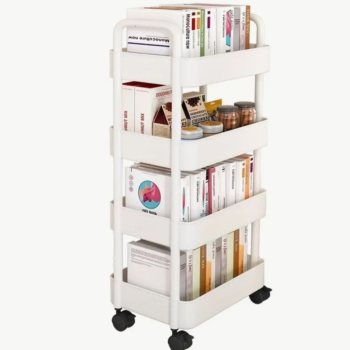 GENERICO - CARRITO ORGANIZADOR MULTIUSO 4 NIVELES CON LLANTAS BLANCO