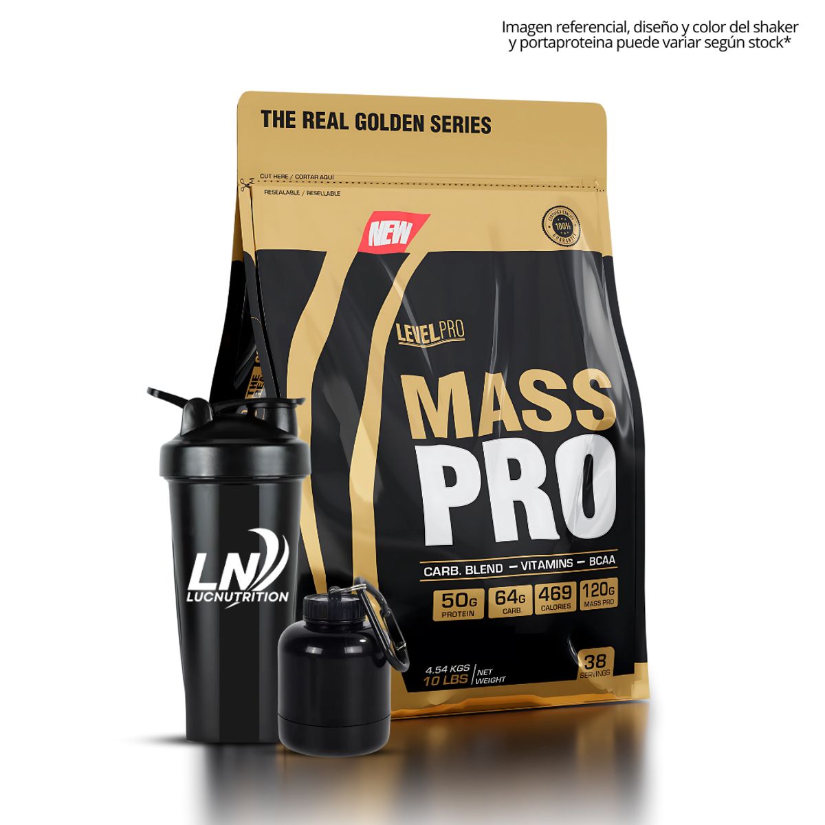 LEVEL PRO - Mass Pro 10 LB - vainilla + Shaker + Portaproteina