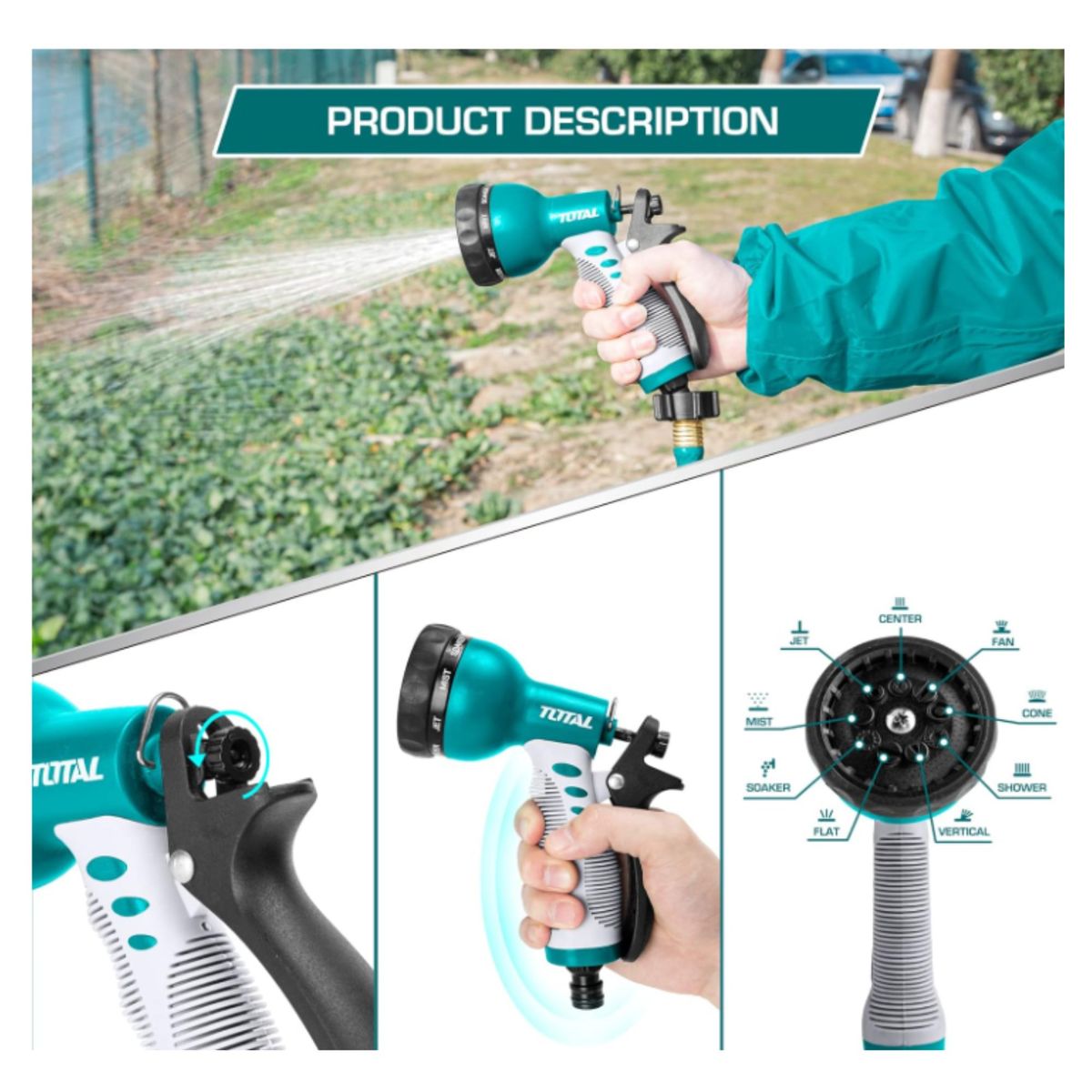 TOTAL TOOLS - Pistola de Riego TOTAL 9 Funciones