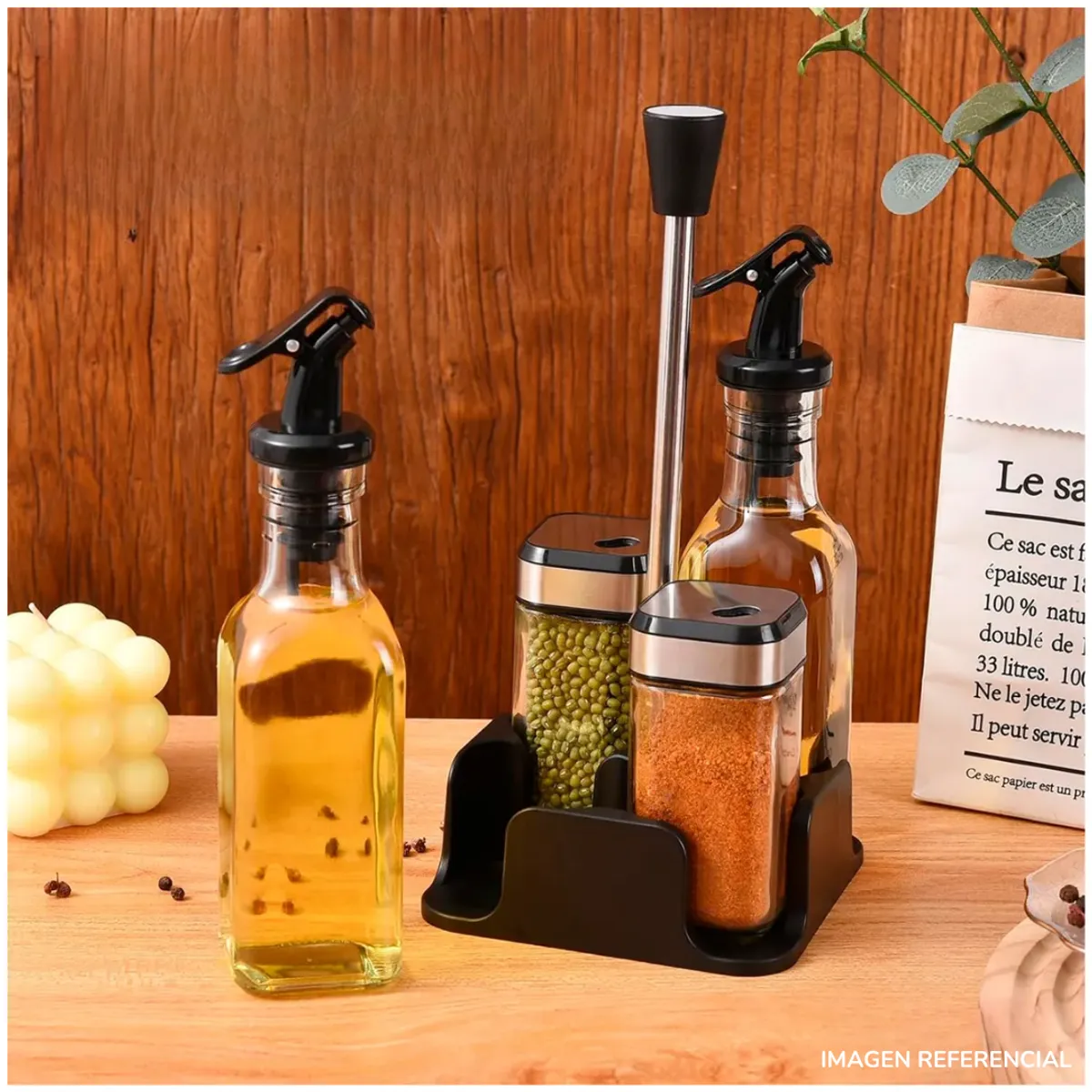 INSPIRA MARKET - Juego de Dispensadores y Frascos de Vidrio para Cocina 4 Piezas