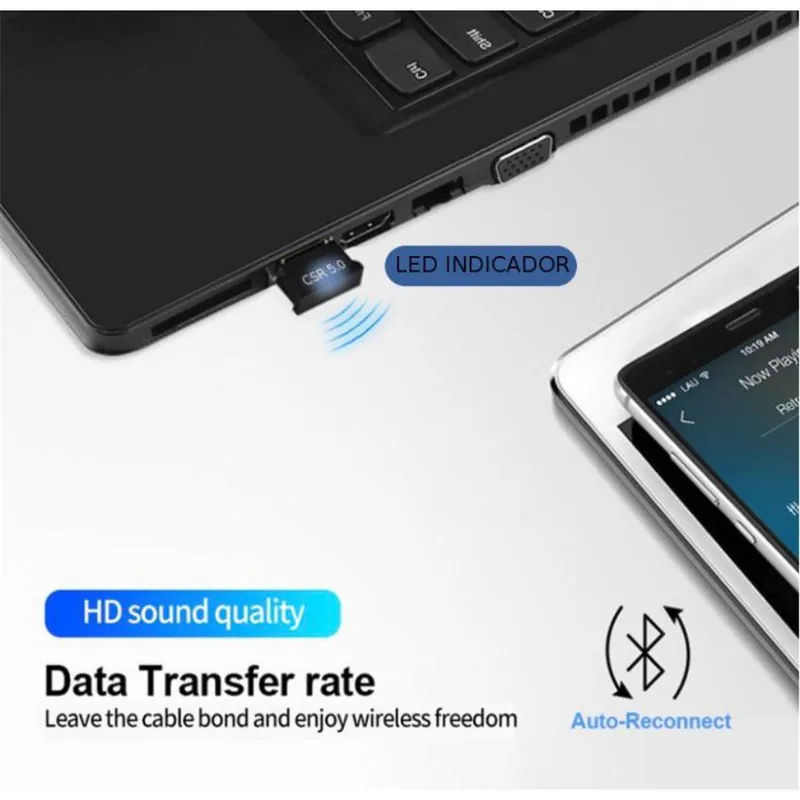 GENERICO - Adaptador Bluetooth V 5.0 Dongle Pc Laptop Inalambrico Usb