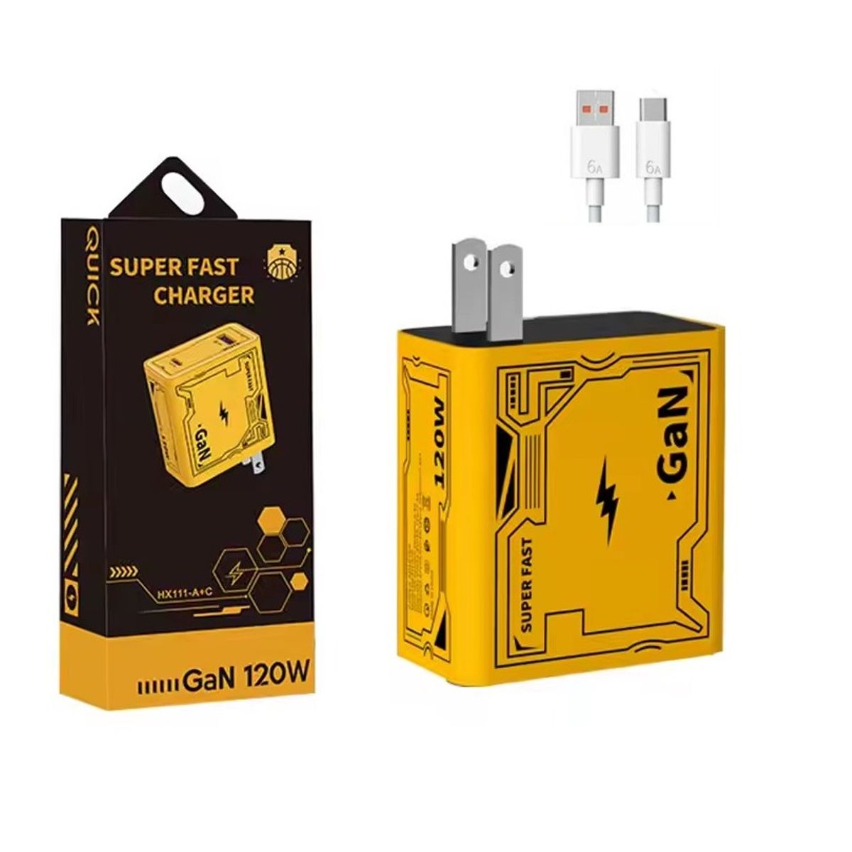 GENERICO - Cargador 120W GaN Ultra rápido + Cable USB A Tipo C
