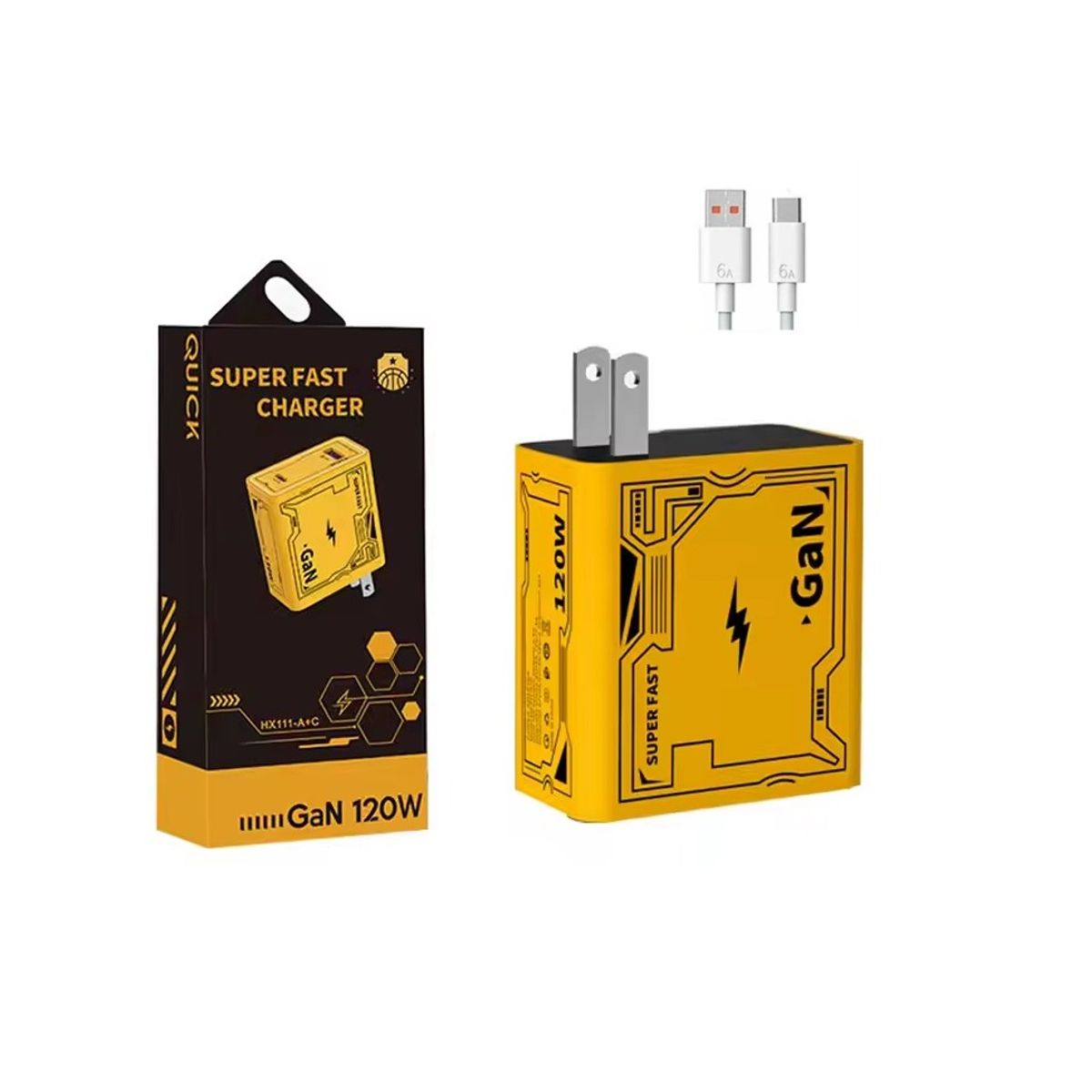 GENERICO - Cargador 120W GaN Ultra rápido + Cable USB A Tipo C
