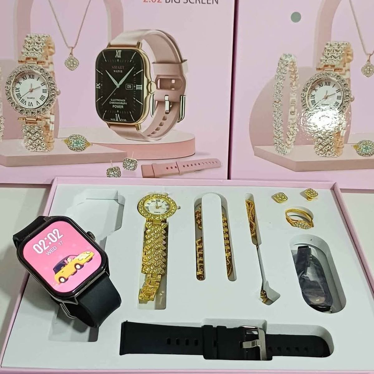 PREMIUM - Kit Reloj + Smartwatch A58 Plus, 7 En 1, Doble Reloj - ROSADO